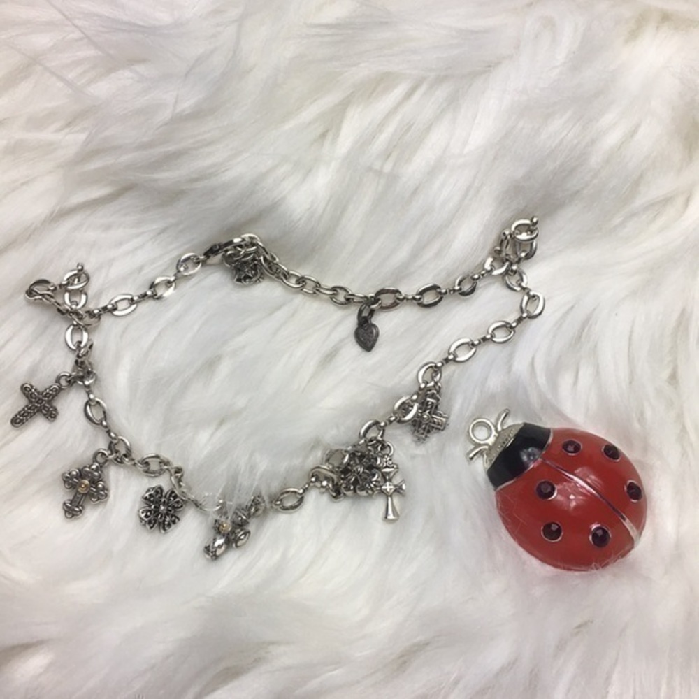 Brighton, cross pendants, silver tone, 17” choker.